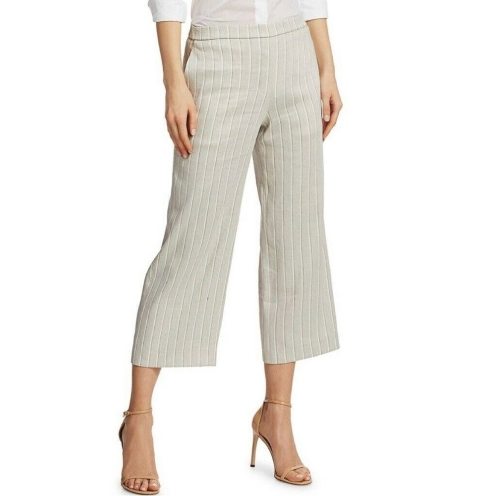 THEORY NWT Wide Leg Pull On Grey Multi
Stripe Linen Pant - Size L